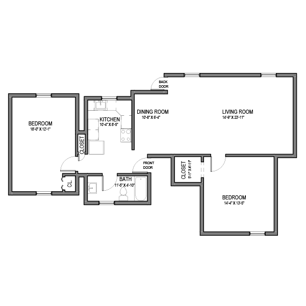 2 BR, 1 Bath