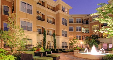Luxury apartments near the Galleria with meditation cove and fountains at Tuscany Court Apartments in Houston.