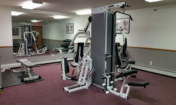 Fitness area with workout equipment