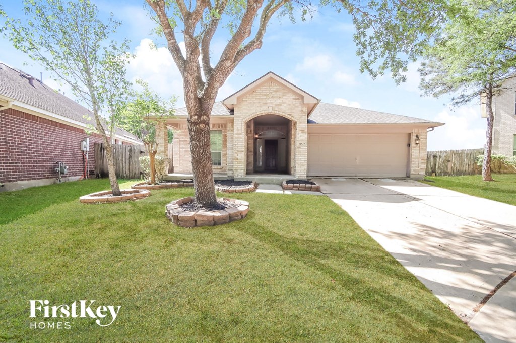 a house with a yard and a tree in front of it