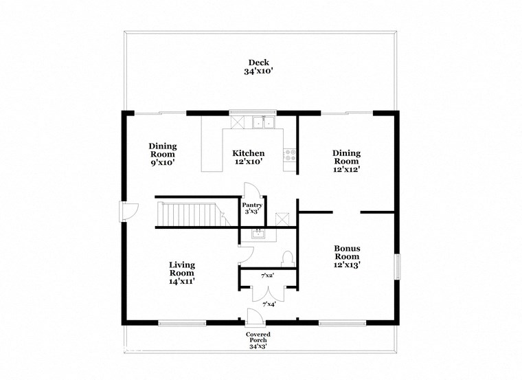 a floor plan of a house with an open floor plan with bedrooms and a kitchen