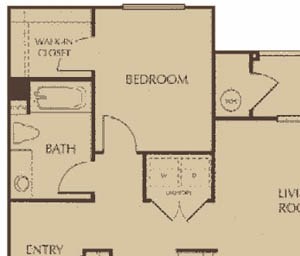 1 Bedroom 1 Bathroom Floor Plan 1 Bedroom 1 Bathroom 845 sq.ft. Floor Plan at The Villas at Towngate, California