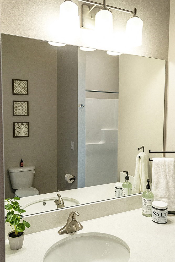 a bathroom with a sink and a mirror and a toilet