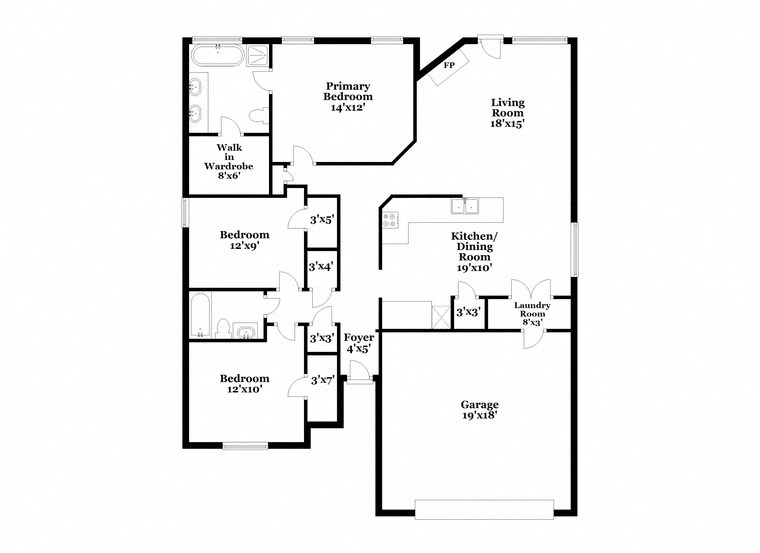 a floor plan of a house with a combination of bedrooms and a living room