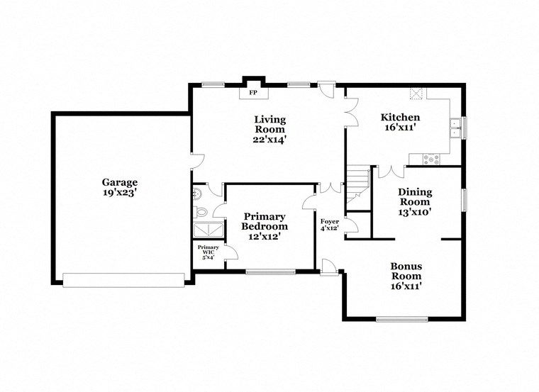 a floor plan of a home with two bedrooms and a living room and a kitchen