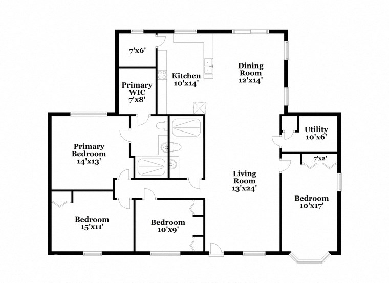 a floor plan of a house with an open floor plan with bedrooms and a kitchen