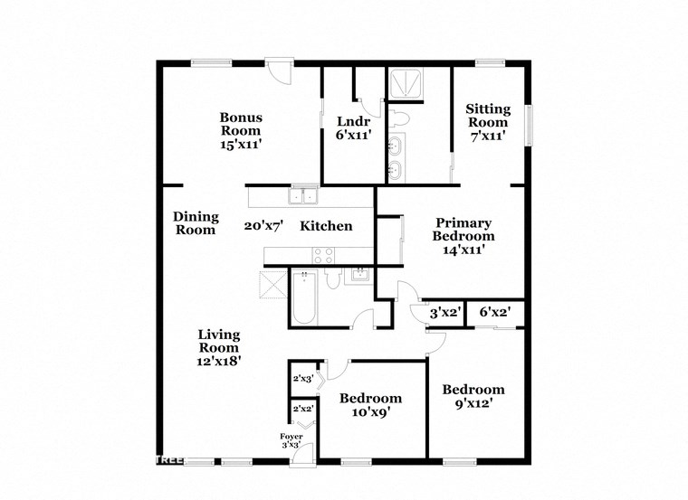 floor plan of the upper level of a house with a bedroom and a kitchen