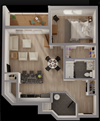 Type B (1 bedroom, 1 bath)