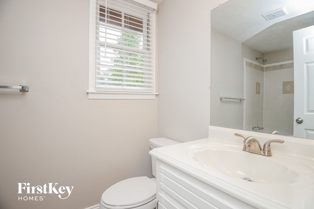 a bathroom with a sink and a toilet and a mirror