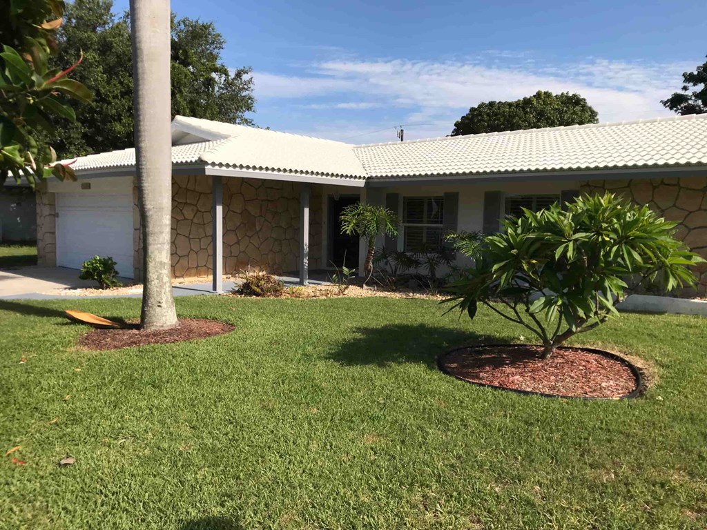a house with a yard and a palm tree
