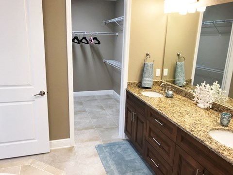 a bathroom with a sink and a shower and a mirror