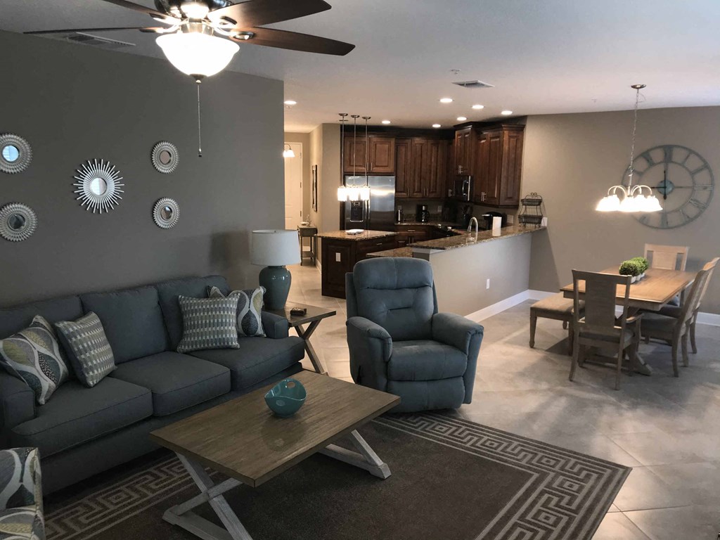 a living room with a couch and a table