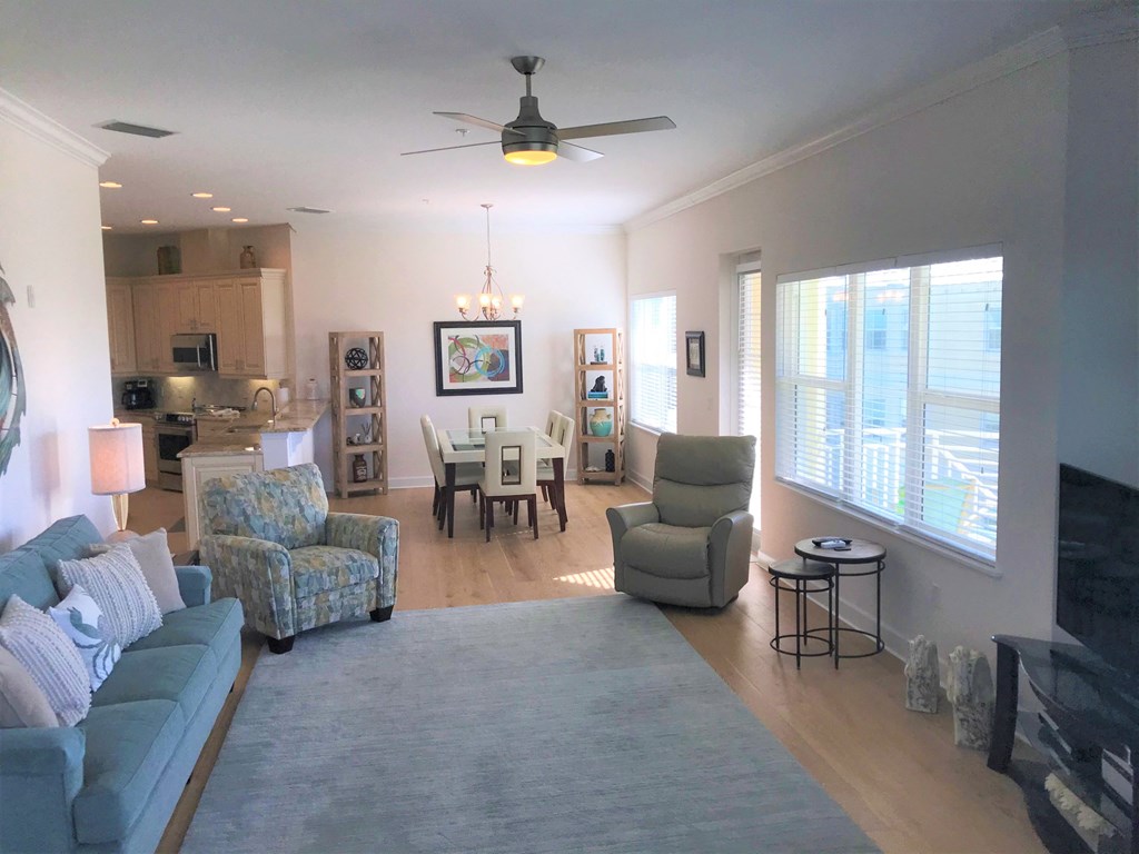 a view of the living room and dining room from the kitchen
