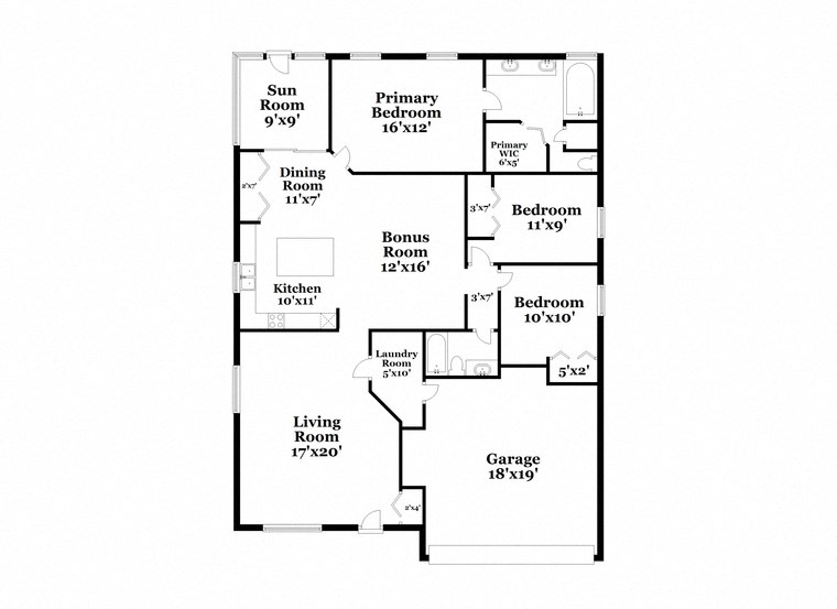 a floor plan of a house with a combination of bedrooms and baths