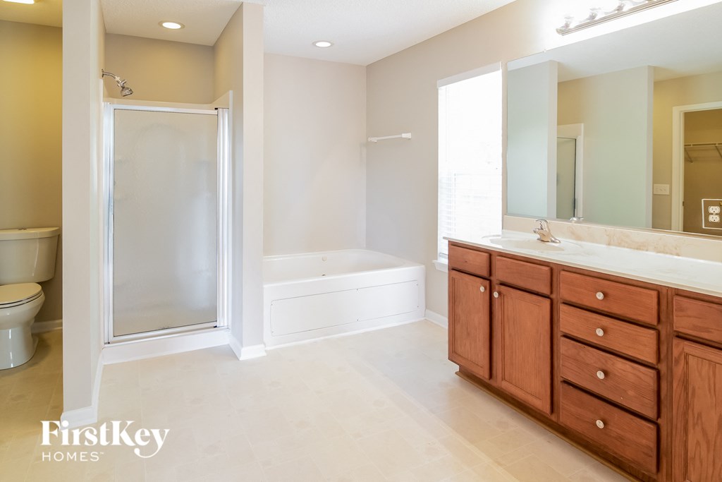 a bathroom with a sink and a bath tub and a shower and a toilet
