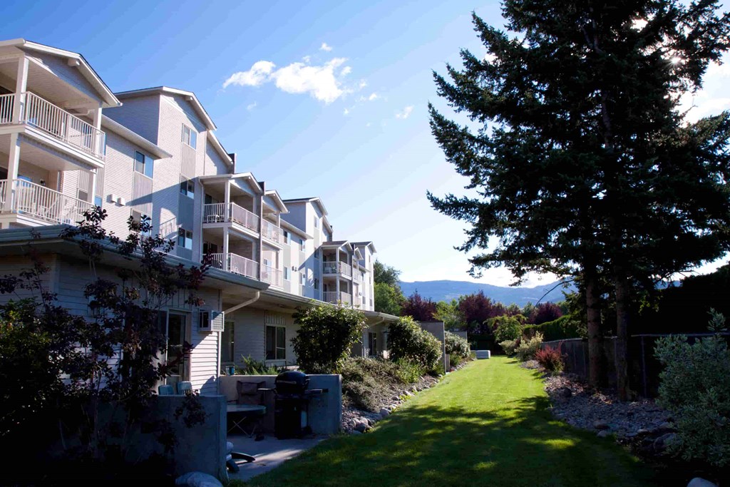 the view of the apartments from the yard
