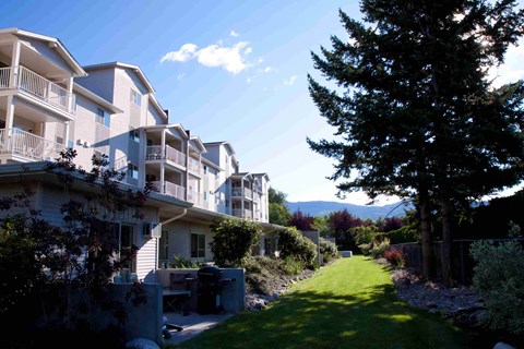 the view of the apartments from the yard