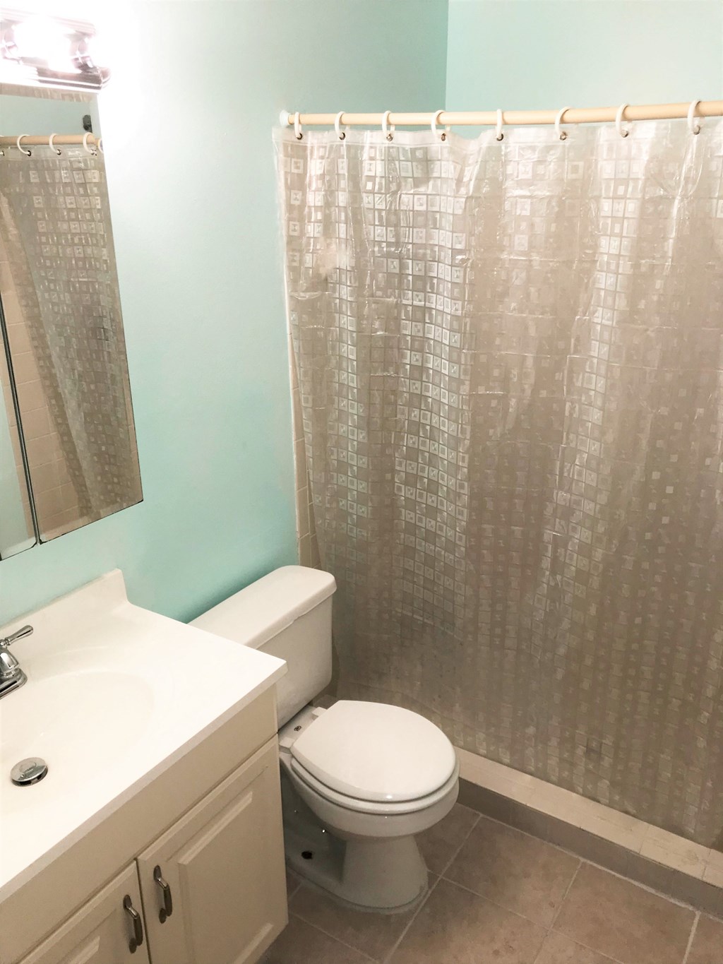 a bathroom with a toilet and a sink and a shower curtain