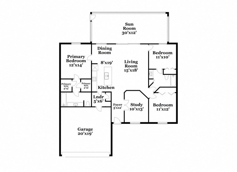 a floor plan of a house with a combination of bedrooms and baths