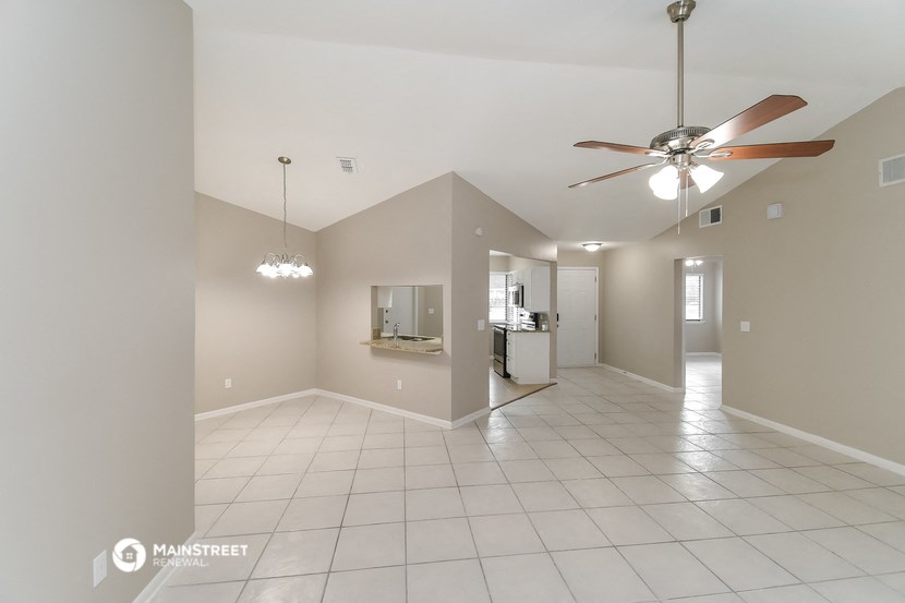 the living room and dining room are spacious and clean