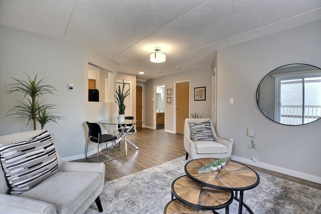 a living room with a couch and a table