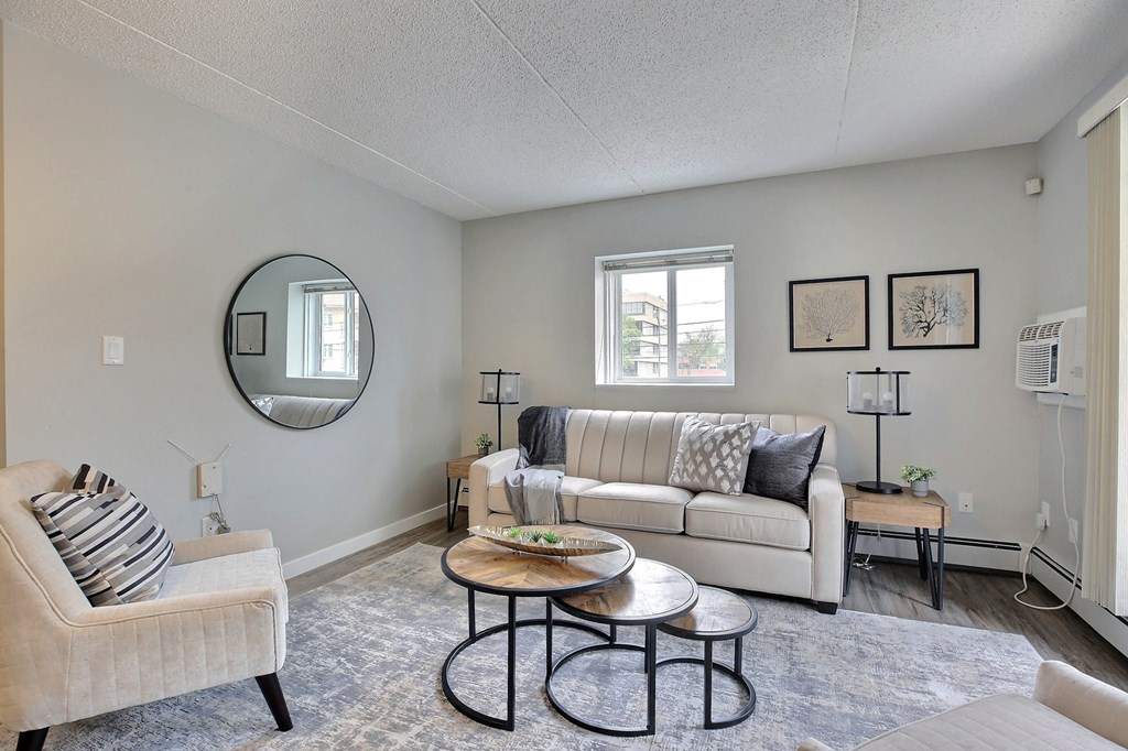 a living room with a couch and a chair