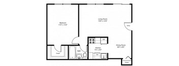 Taymil Francis Crossing 1 Bedroom 1 Bathroom Floor Plan