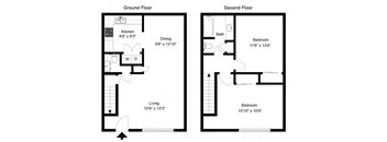 Taymil Yarmouth Green 2 Bedroom 1.5 Bathroom Townhouse Floor Plan