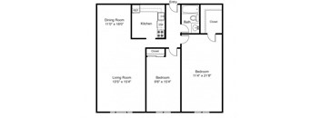 Taymil East Shore Apartment Homes 2 Bedroom 1 Bathroom Floor Plan