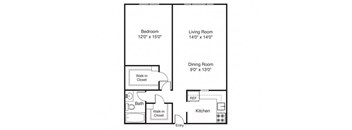 Taymil Landings on the Trail 1 Bedroom 1 Bathroom Floorplan