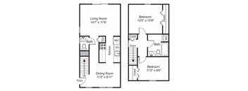 Taymil Yarmouth Landing 2 Bedroom 1.5 Bathroom Townhouse Floor Plan