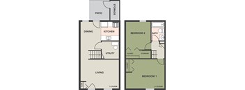 2-Bedroom, 1-Bath Townhome