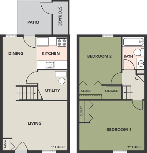 2-Bedroom, 1-Bath Townhome