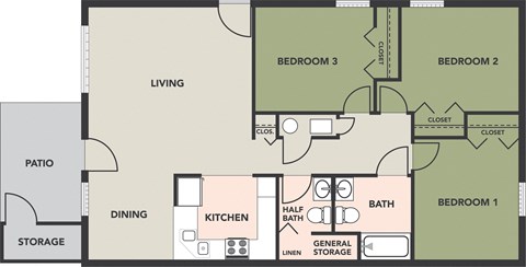 3-Bedroom, 1.5-Bath