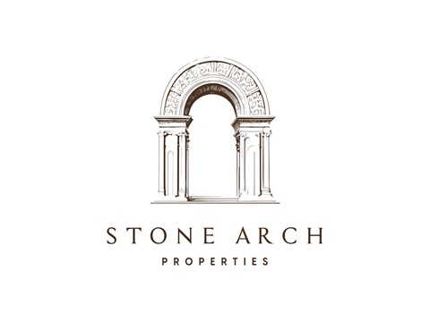 A logo for Stone Arch Properties featuring an arch with columns.
