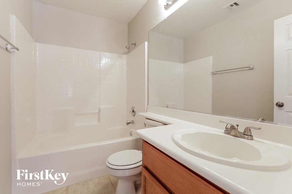 a bathroom with a sink and a toilet and a bath tub