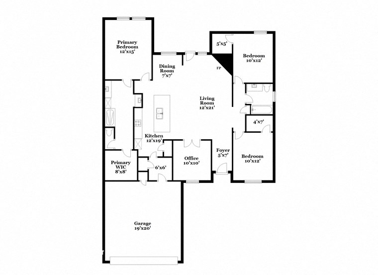 a floor plan of a home with a mix of bedrooms and baths and a garage