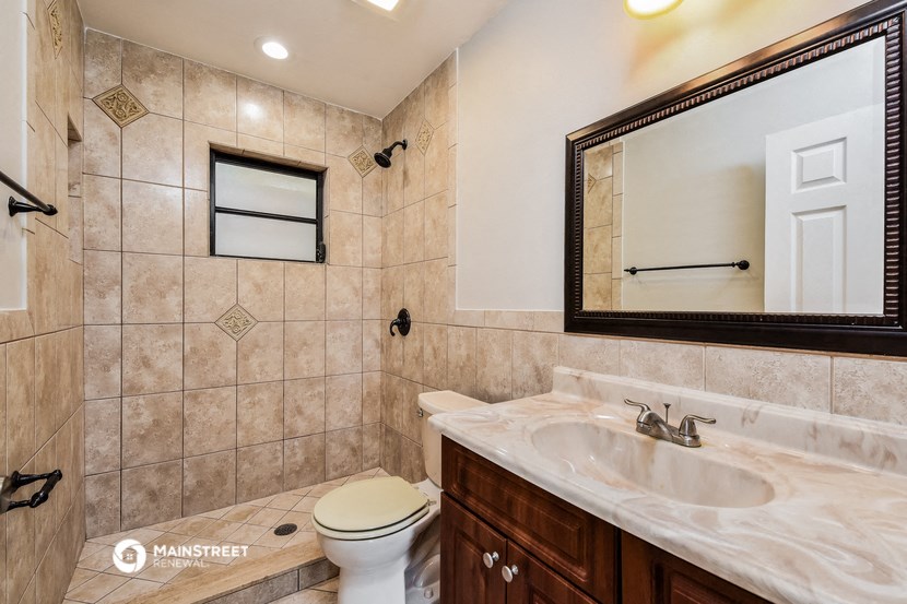 a bathroom with a toilet and a sink and a mirror