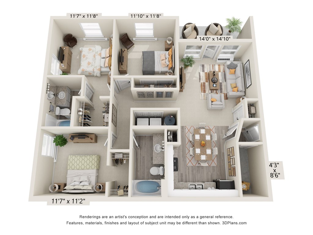 A 3D floor plan of a house with dimensions and a disclaimer at the bottom.