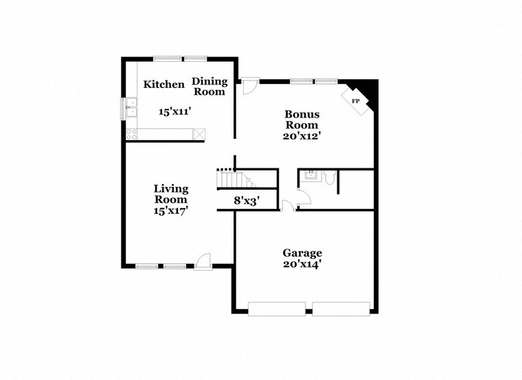 a floor plan of a house with a kitchen and a living room