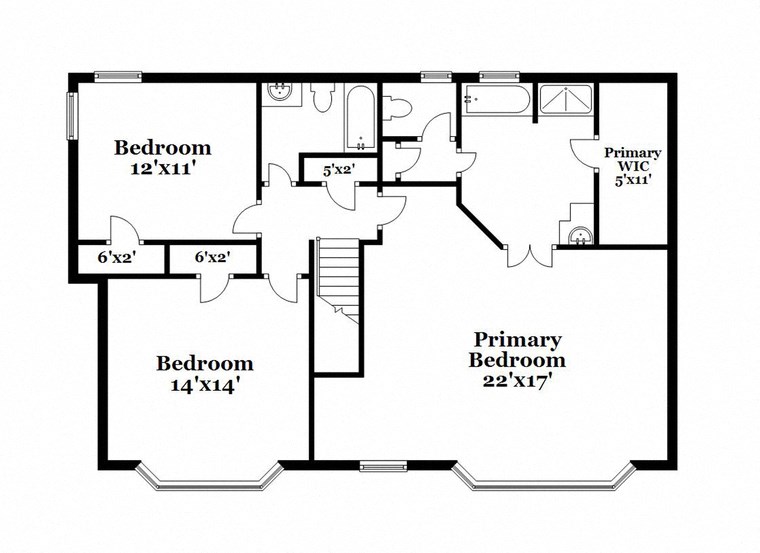 a floor plan of a house with a combination of bedrooms and baths