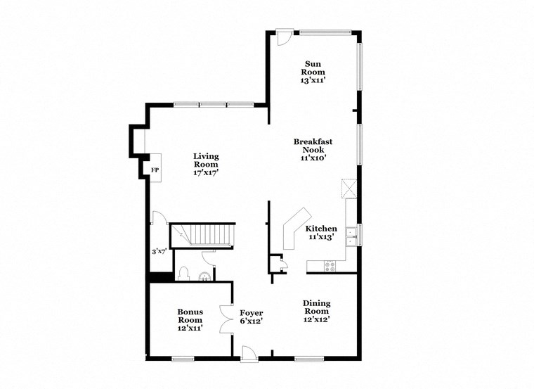 a floor plan of a house with an open concept floor plan with bedrooms and baths