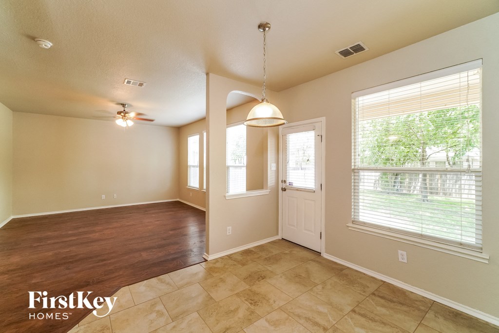 the dining room and entrance to the home