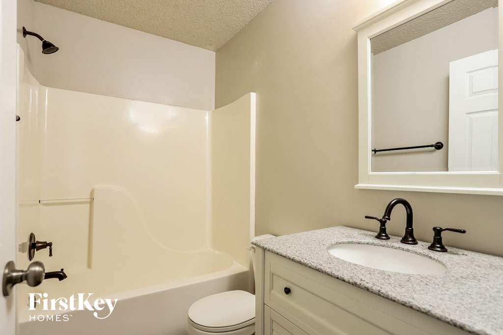 a bathroom with a sink and a toilet and a bath tub