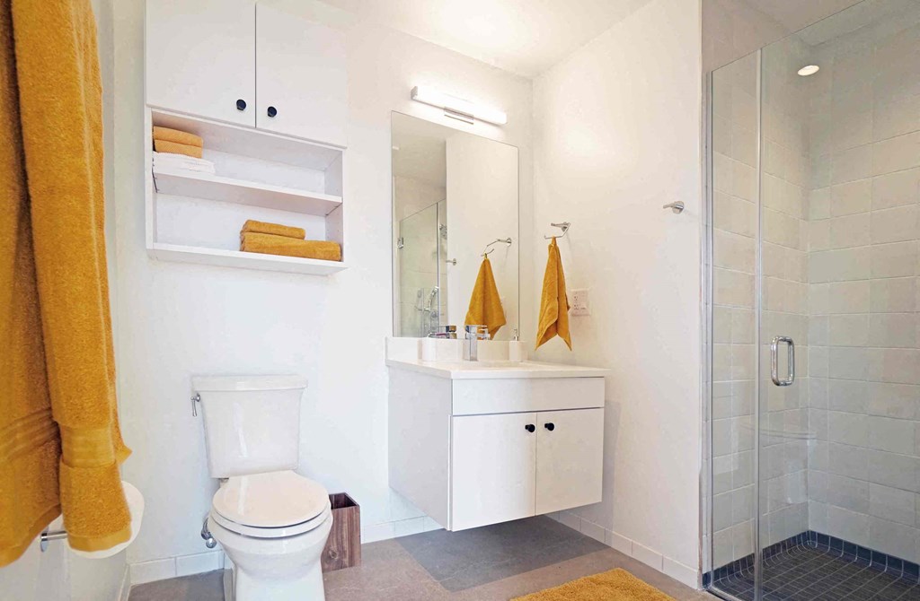 a bathroom with a toilet and a sink and a shower