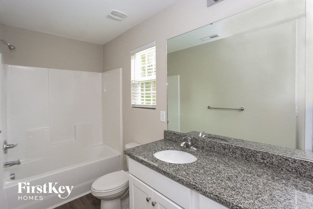 a bathroom with a sink and a toilet and a bath tub