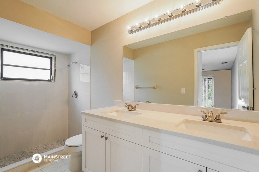 a bathroom with a sink and a mirror and a toilet