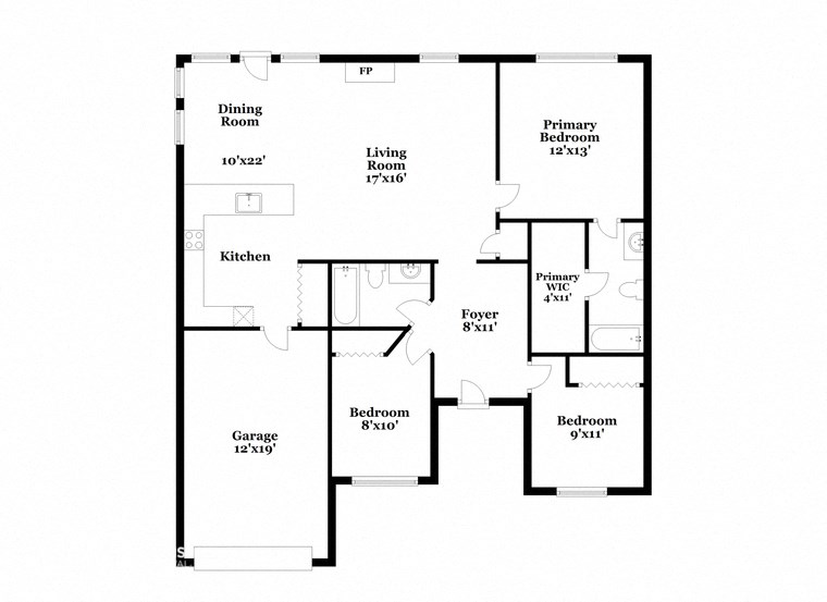 a floor plan of a house with an open floor plan and a staircase