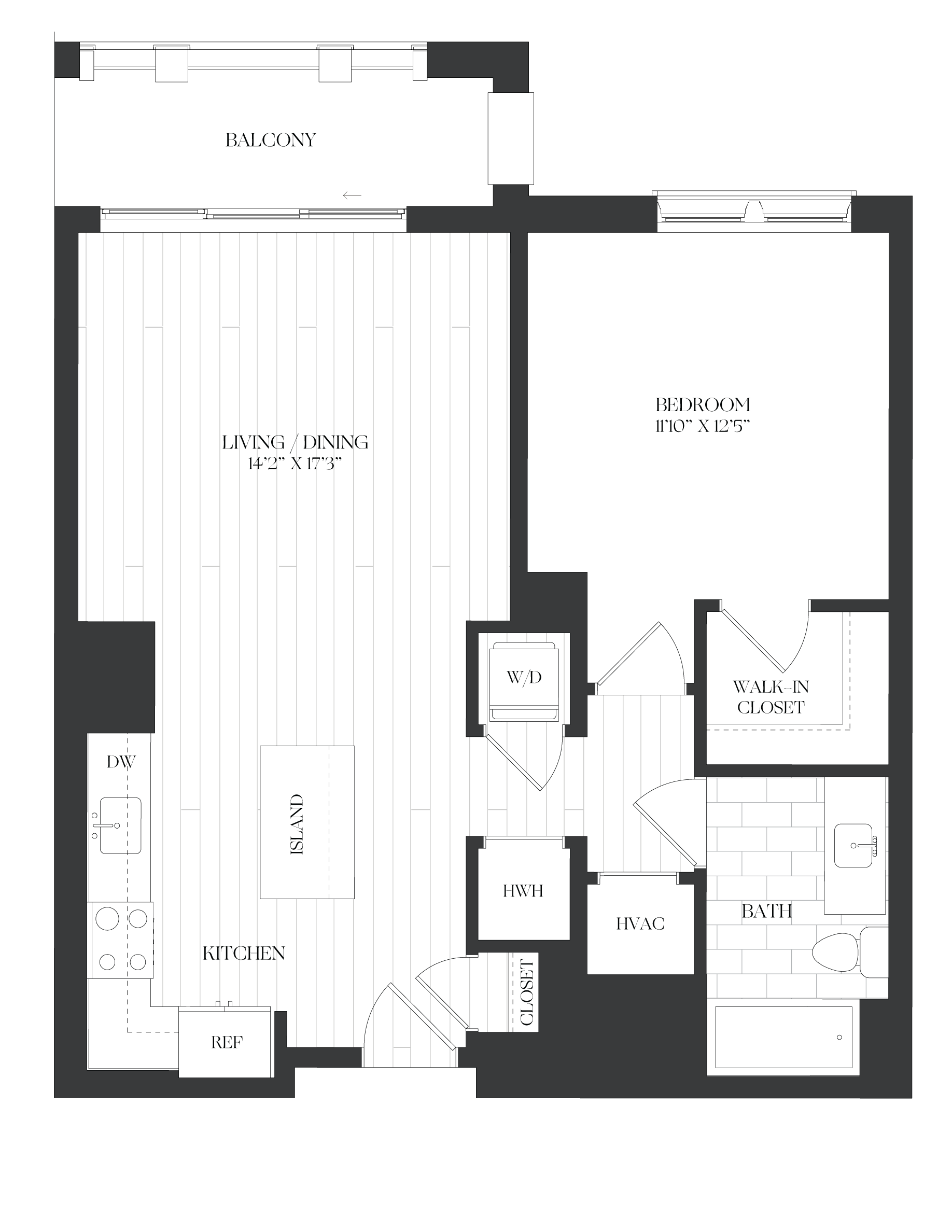 1 Bed/1 Bath-1B-1-A1 Balcony