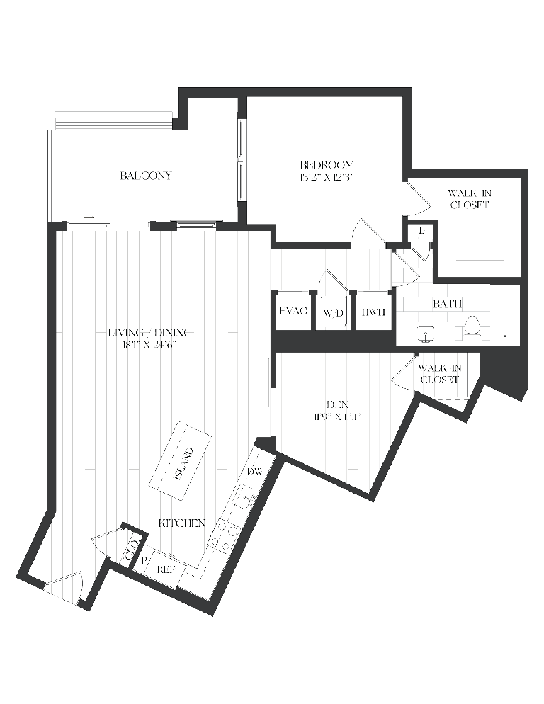 1 Bed/1 Bath Den-1D-1-B